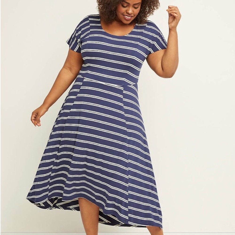 NWT Lane Bryant Navy Striped High-low Midi Dress